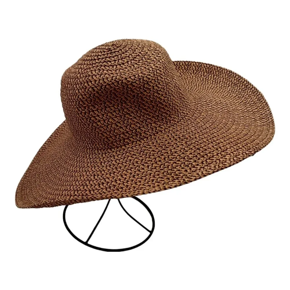 Four Buttons Spring Summer Floppy Woven Wide Brim Garden Sun Hat Beach Vacation